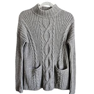 Abercrombie & Fitch Womens Sweater XS Mock Neck Cable Knit Gray